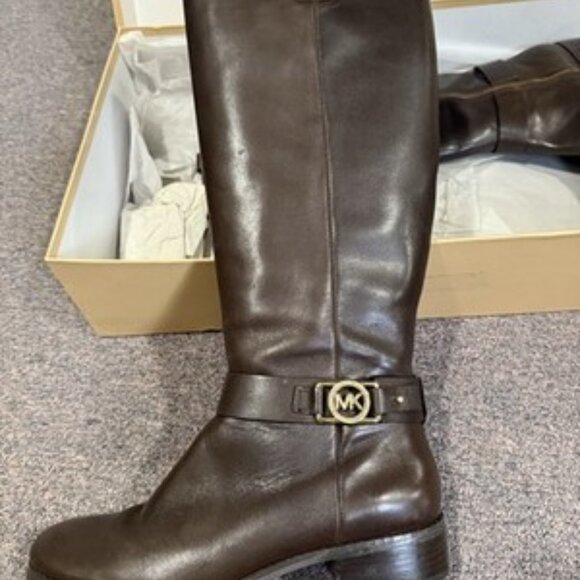 Michael Kors Charm Riding Boots Leather Dark Coffee Brown Size 9M w/ Box - Picture 5 of 15